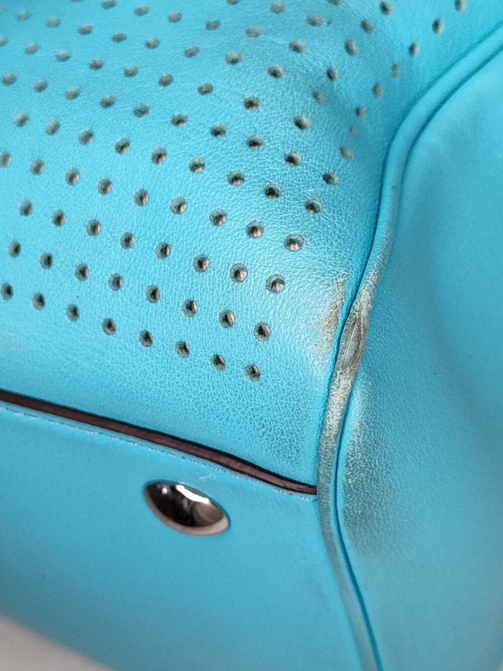 Coach Turquoise Leather Satchel Perforated Tassel Boston Bag Top Handle - Picture 14 of 14